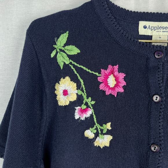 Vintage Appleseeds Grandma Cardigan Sweater Floral Embroidered Cottagecore Cozy - Picture 4 of 6